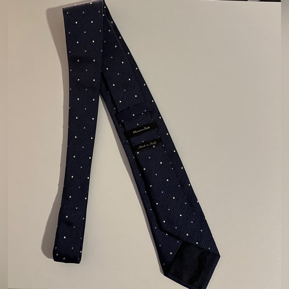 Men's Navy Polka Dot Silk Tie - Massimo Dutti